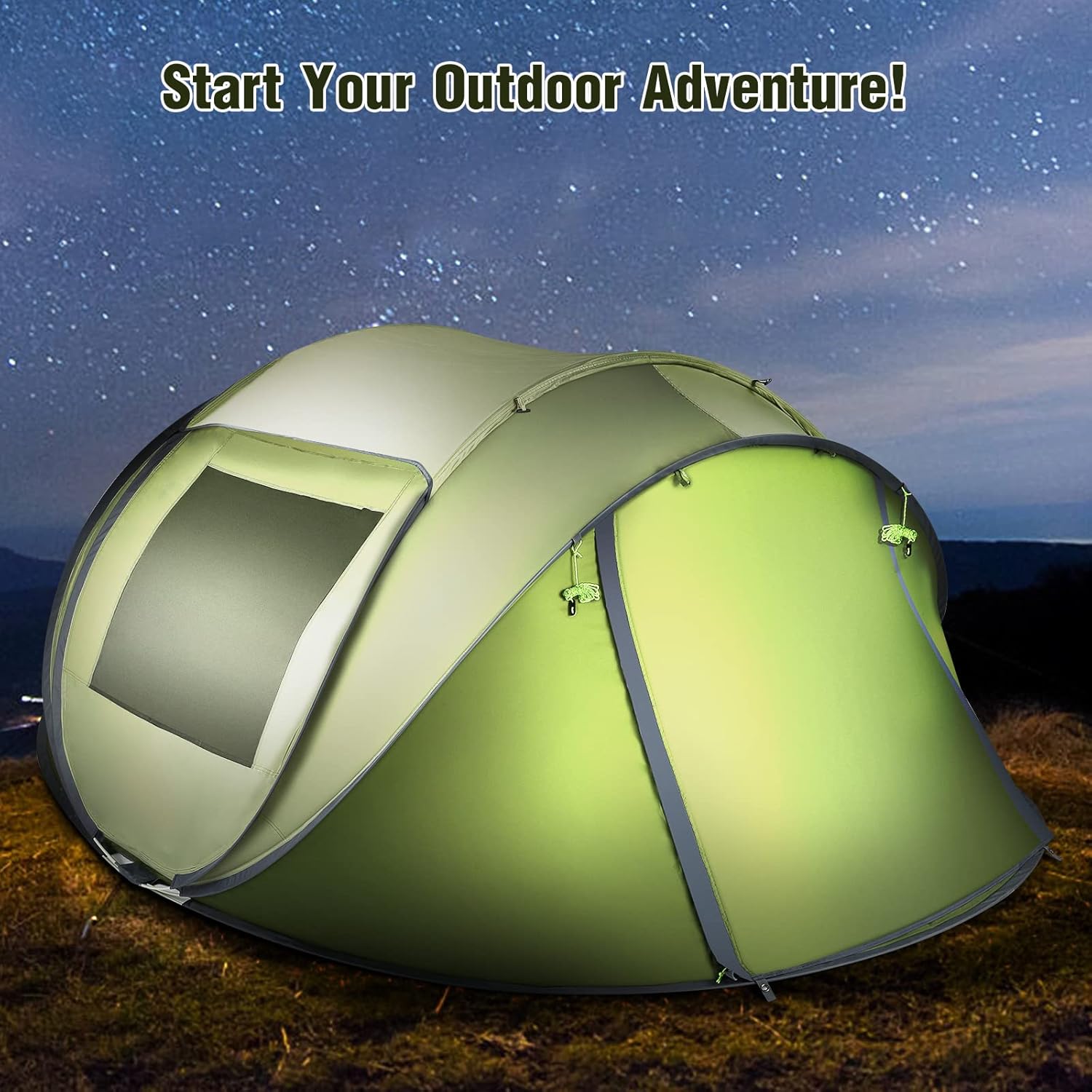 Pop Up Tent 4 Person, Camping Tent with 2000mm Waterproof & Carry Bag, Windproof, Automatic Set up, Lightweight for Camping, Backpacking & Hiking