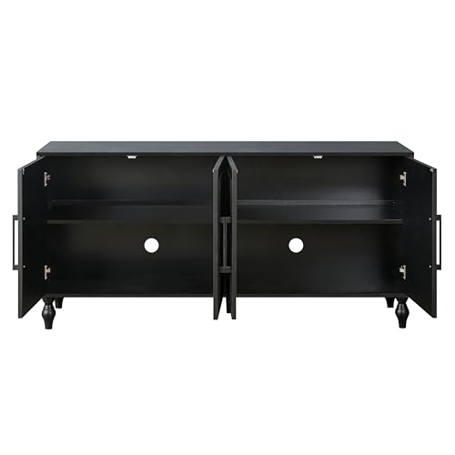 Carved Flower Door Large Storage Cabinet Sideboard with Metal Handles - Perfect for Living Room, Kitchen, and Entryway - Stylish and Practical Organization Solution for Your Home (Black)
