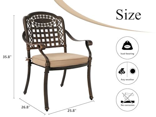LEISU 7 Piece Cast Aluminum Patio Dining Set, Outdoor Dining Furniture Set with 6 Patio Chairs and Table for Backyard Garden Deck Poolside(6 Swivel Patio Chairs with Khaki Cushions)