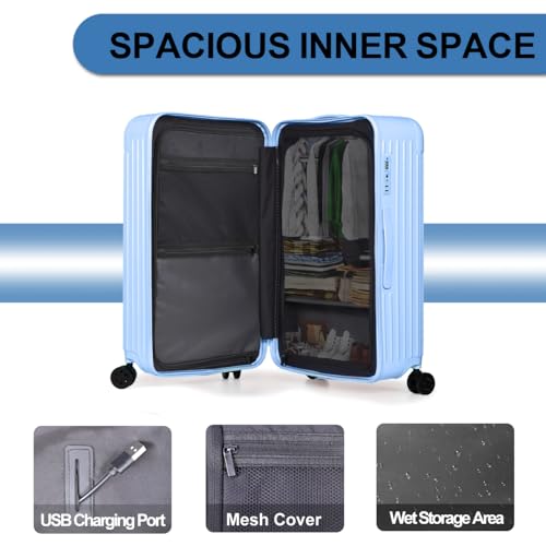 Krute Luggage Sets 2 Piece Suitcase PC+ABS Hardside Double Spinner Wheels TSA Lock Carry On Luggage 20+28 Inch (LightBlue)
