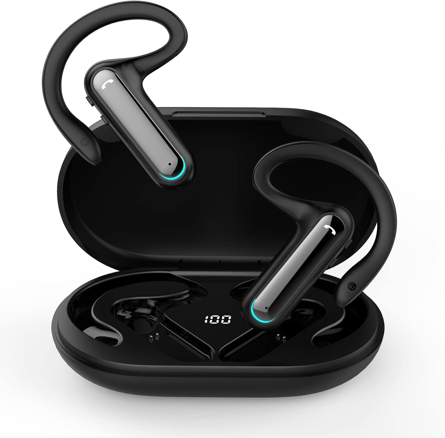 Open Ear Headphones True Wireless Earbuds with Earhooks and Charging Case, Bluetooth 5.2 Sport Open Ear Earbuds Waterproof Wireless Headphones Open Earbuds Built-in Mic for Running/Walking/Workout Pack of 2