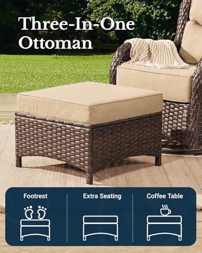 Luxury Patio Furniture Set with 6-inch Thick Cushion, Outdoor Couch and High Back Swivel Rocker Patio Chairs, 7PCS Wicker Conversation Set for Deck, Yard, and Poolside in Blue (V2)