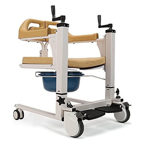 Multi-Function Patient Wheelchair, Patient Moving Chair Handicapped Elderly Bath Chair Easy Transfer to Toilet and Bathroom, with Removable Cushion and Commode-Hydraulic