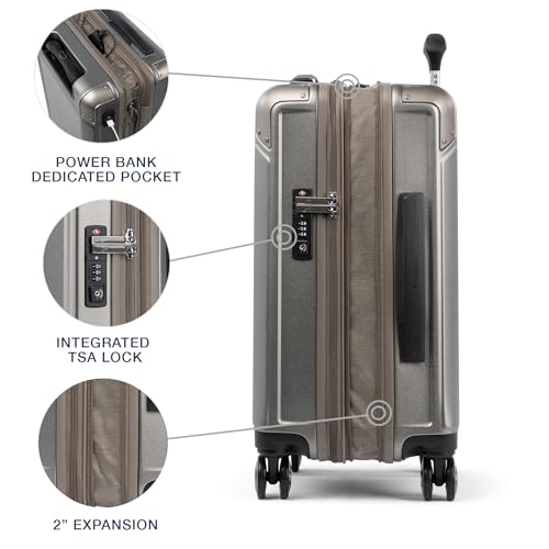 Travelpro Platinum Elite Hardside Expandable Carry on Luggage, 8 Wheel Spinner, TSA Lock, Hard Shell Polycarbonate Suitcase, Metallic Sand, Compact Carry on 20-Inch
