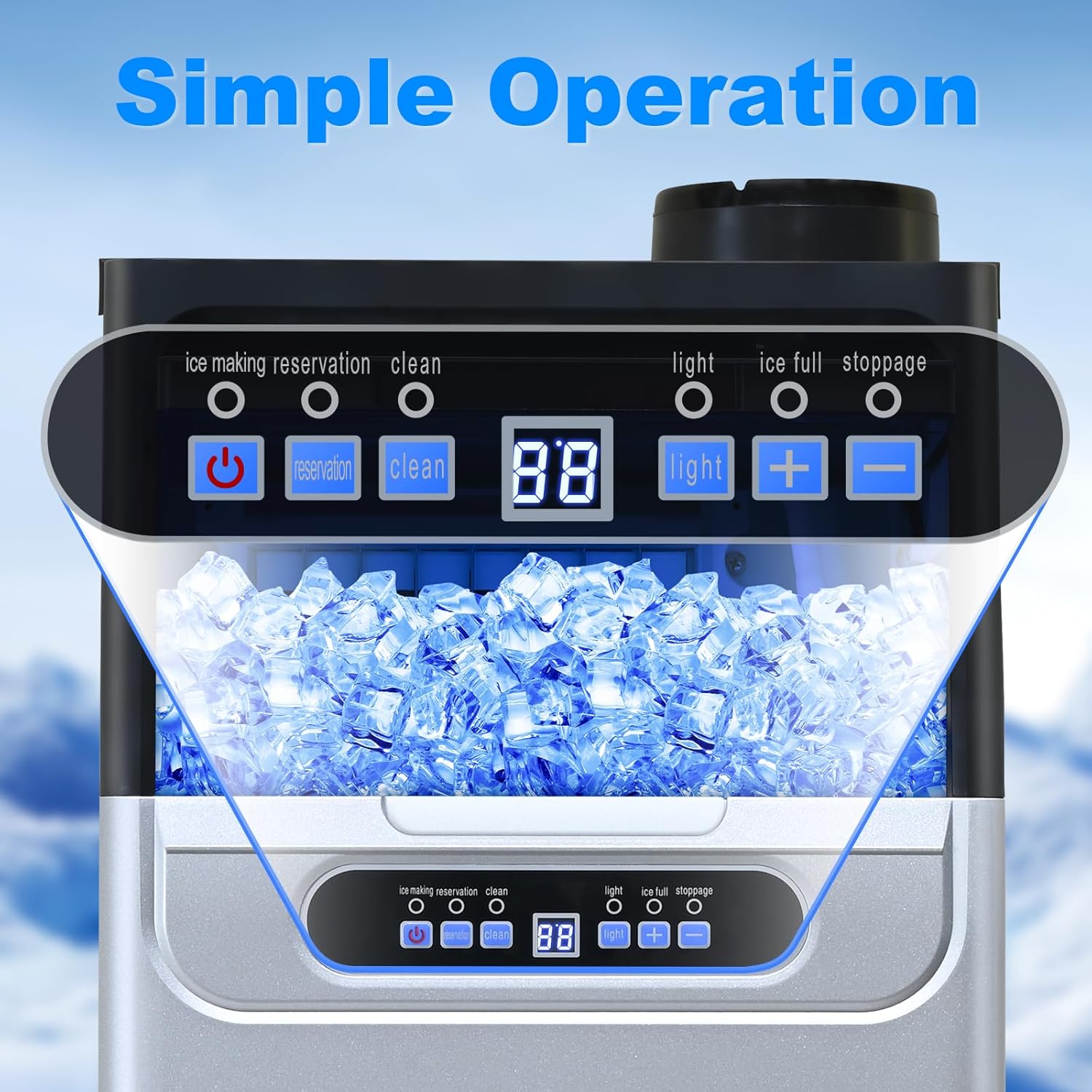 Commercial Ice Maker, 100Lbs/24H Ice Maker Machine, 2 Water Inlet Modes, Ice Maker with 20lbs Storage, Auto Self-Cleaning, Under Counter/Freestanding Ice Maker for Home/Office/Shop/Bar