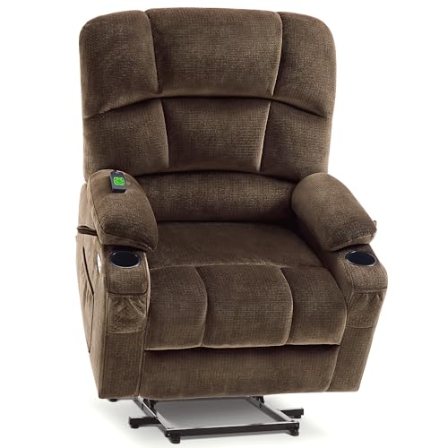MCombo Large Dual Motor Power Lift Recliner Chair for Elderly, Massage and Heat, Lay Flat, Zero Gravity, Home Button, USB Port, Fabric 7680 (Large, Beige)