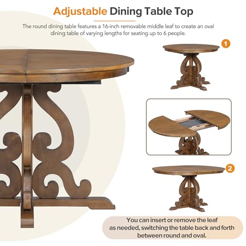 5-Piece Farmhouse Wood Dining Table Set, Rectangular Counter Height Table with 4 Upholstered Dining Chairs for 4 Persons, Dining Room Table Set for Small Places (Brown-16)