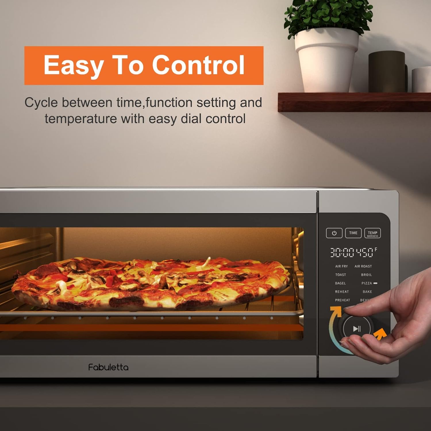 Air Fryer Toaster Oven Combo, Fabuletta 10-in-1 Countertop Convection Oven, Oil-Less Air Fryer Oven Fit 13" Pizza, 9 Slices Toast, 5 Accessories, 1800W, Dehydrate, Reheat, Bake