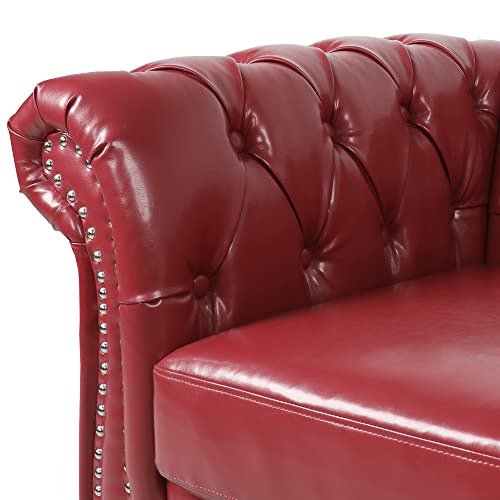 2 Pieces of Living Room Furniture Chesterfield Sofa Sets, Velvet Chesterfield Sofa&Chesterfield Club Chair Sofas Set with Nailhead Trim Scroll Arms(Green)