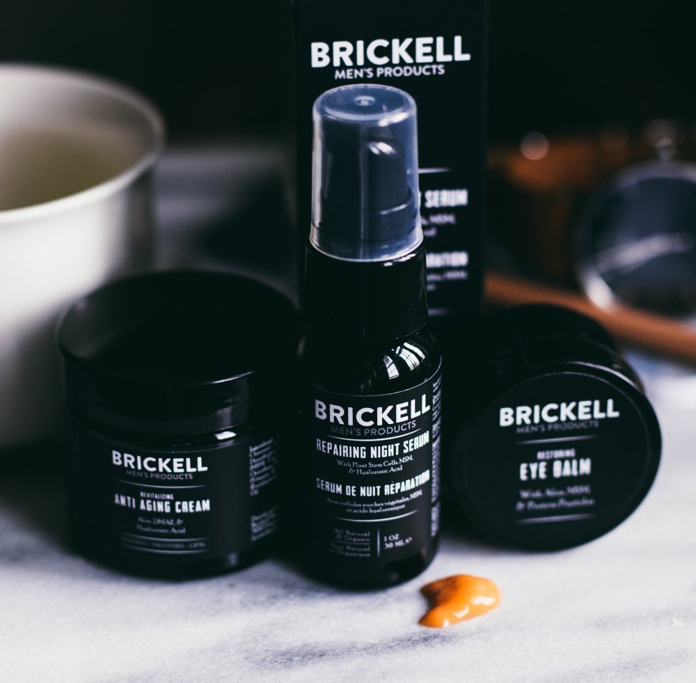 Brickell Men's Advanced Anti-Aging Skin Care Set, Night Face Cream, Vitamin C Facial Serum and Eye Cream, Natural and Organic, Scented, Skin Care Gift Set