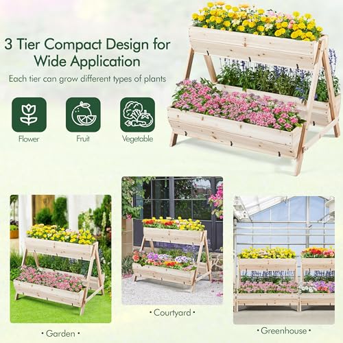 Yaheetech 44 x 36.5 x 35.5 Wooden Raised Garden Bed with Legs 3 Tiers Elevated Garden Bed Raised Planter Box Outdoor for Flowers Planter Gardening Bunk Bed for Vegetables, Herbs, 2pcs