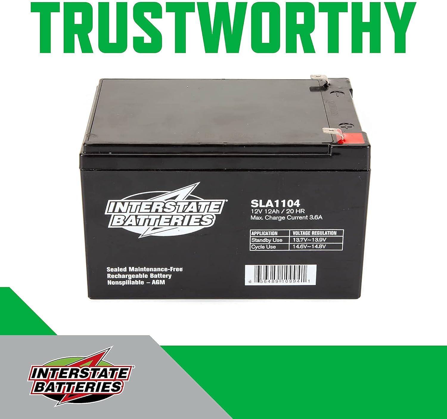 Interstate Batteries 12V 12Ah Battery (SLA1104) Sealed Lead Acid Rechargeable SLA AGM (F2 Terminal) Electric Fences, Generators, Medical Devices Pack of 2
