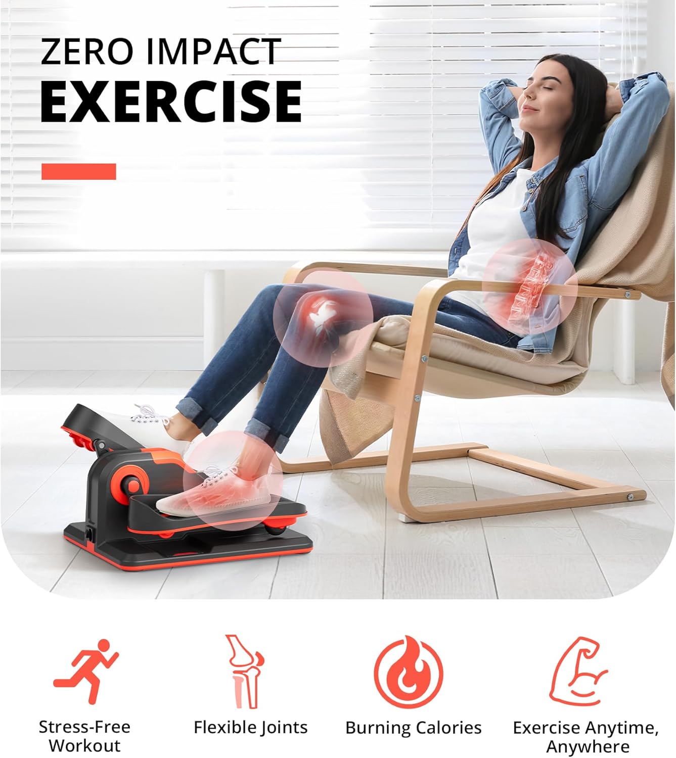 Under Desk Elliptical, Electric Ellipse Leg Exerciser While Sitting for Seniors Adults, Portable Elliptical Machine with LCD Display, Remote Control, Anti-Slip Mat (Red)