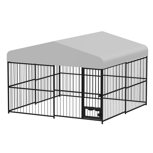 10x10x6 FT Outdoor Dog Kennel,Heavy-Duty Enclosures Outside with UV-Resistant Waterproof Roof Cover and Lock,for Medium and Large Dogs,Easy Assembly