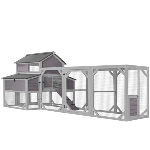 Aivituvin Chicken Coop Extra Large Chicken House 41.3ft² for 8-10 Chickens Outdoor Wooden Hen House Poultry Cage with 6 Nesting Boxes, 6 Perches, Large Run 118 L