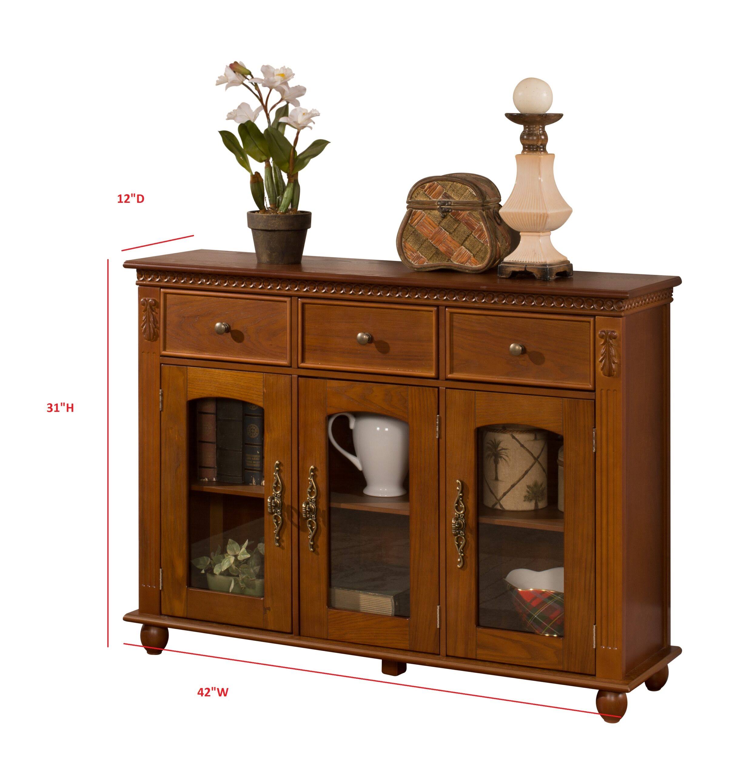 William Walnut Wood Contemporary Sideboard Buffet Console Table with Storage Drawers u0026 Glass Cabinet Doors, Brown