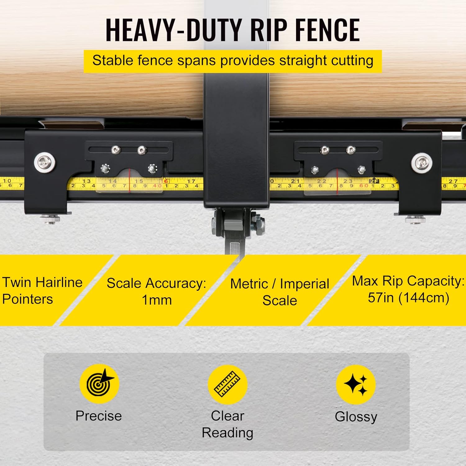 VEVOR Table Saw Fence System, 57×57 Classic Table Saw Fence Rail, Metric/Imperial Scale, Adjustable Hole Saw Fence System, w/Front Guide Bar Table Saw Fence, Tablesaw Fence Slide for Easy Gliding