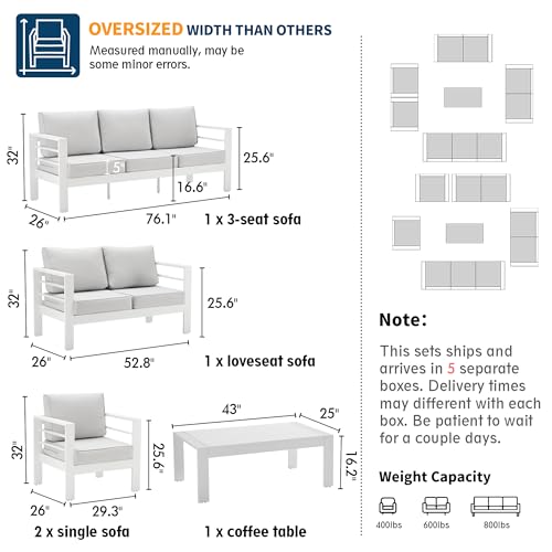 UDPATIO 8 Piece Aluminum Patio Furniture Set, Oversized Modern Outdoor Furniture Set with Olefin Fabric Cushion for Patio Deck Backyard, Dark Grey(with Waterproof Covers)