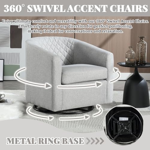360° Swivel Barrel Accent Chair Set of 2, Comfy Upholstered Nursery Rocking Chair, Waterproof Oil Waxed PU Leather Swivel Glide Armchair for Living Room Bedroom Home Office (Brown)