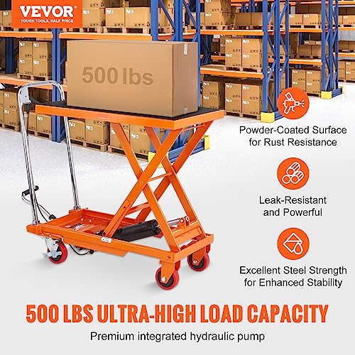 VEVOR Electric Lift Table, 330 lbs Capacity Single Scissor Lift Table, 8-28 in Height Adjustable Lifting Platform, Coffee Table Lift with 4 Wheels, for Material Handling and Transportation, Black