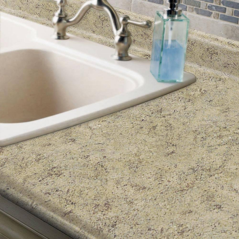 Hampton Bay 6 ft. Laminate Countertop with Left Miter in Golden Juparana with Valencia Edge and Integrated Backsplash