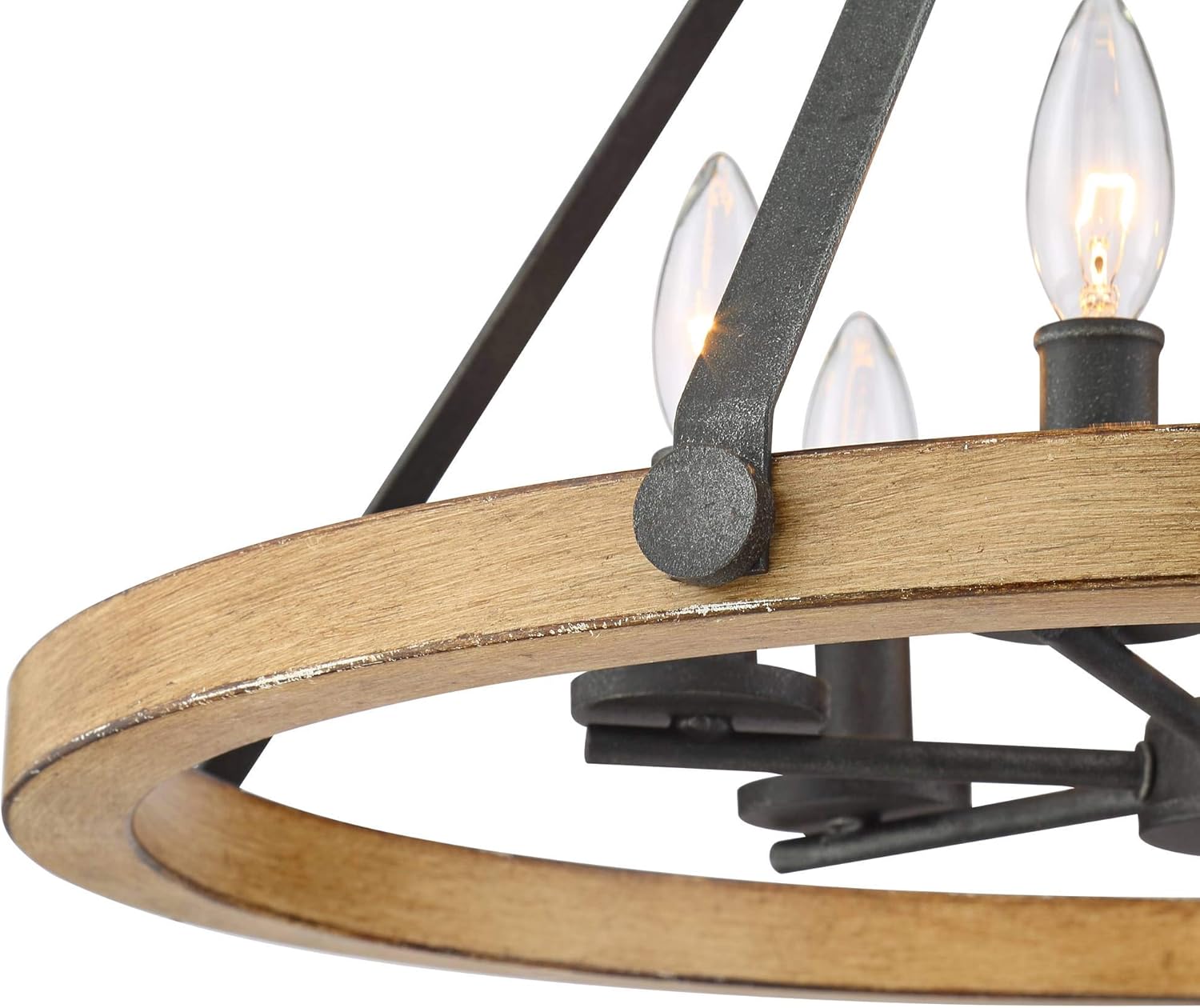 Markham Black Ash Wood Wagon Wheel Chandelier 24" Wide Rustic Farmhouse Industrial 6-Light Fixture for Dining Room House Foyer Entryway Kitchen Bedroom Living Room High Ceilings - Franklin Iron Works