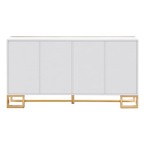 Modern Buffet Table Sideboard Cabinet Credenza, Living Room Cabinets Large Buffet Cabinet with Adjustable Shelves 3 Drawers 2 Doors for Kitchen Dining Room, White and Gold Buffet