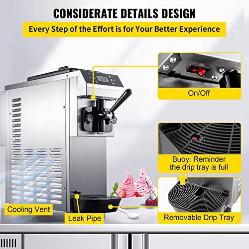 VEVOR Soft Serve Ice Cream Machine for home,3.4 Gal/H Commercial Machine,Single Flavor Ice Cream Maker,1200W Countertop Yogurt Maker Machine for Party,Restaurant Snack Bar