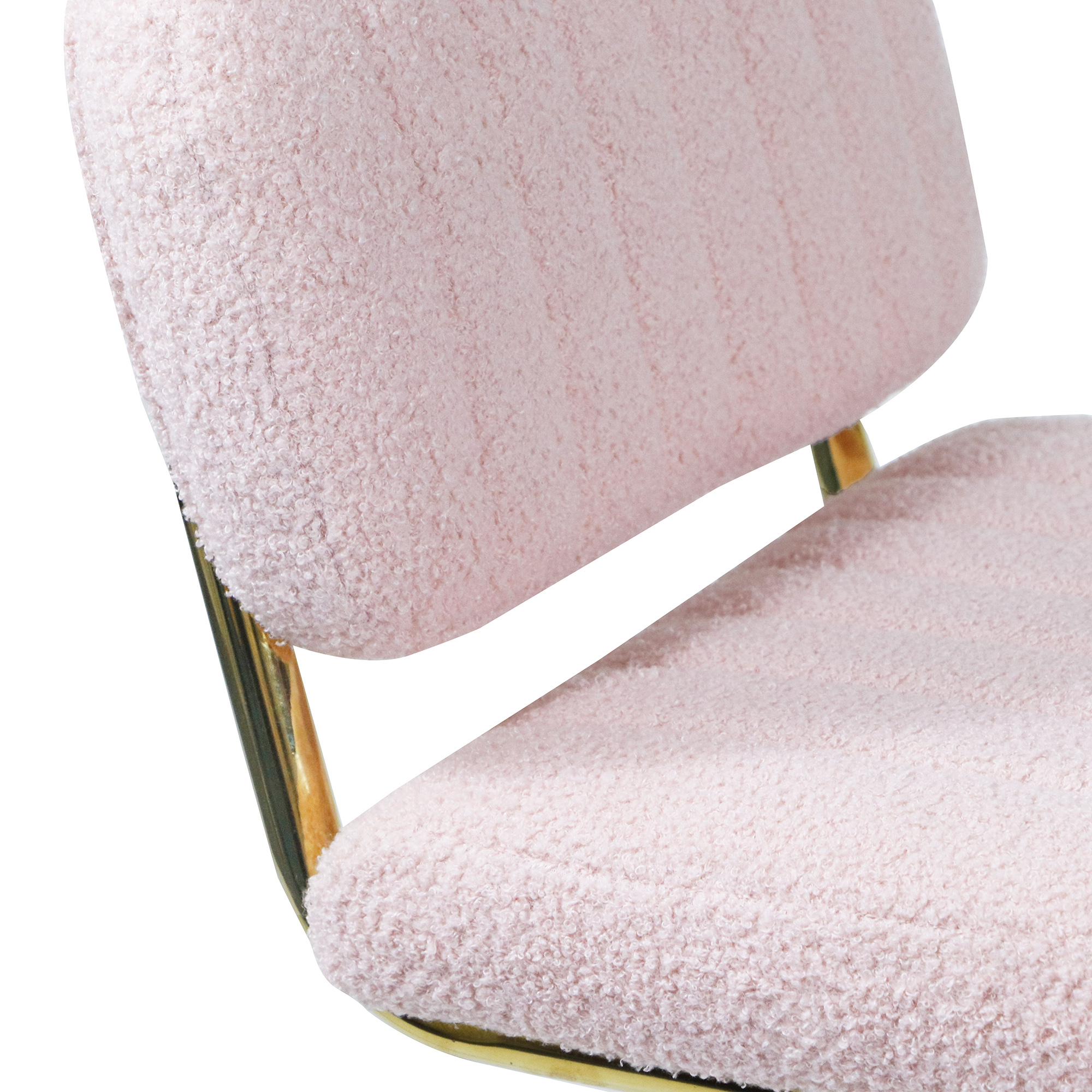 Mid-Century Modern Counter Height Bar Stools for Kitchen Set of 2, Armless Bar Chairs with Gold Metal Chrome Base for Dining Room, Upholstered Boucle Fabric Counter Stools, Pink