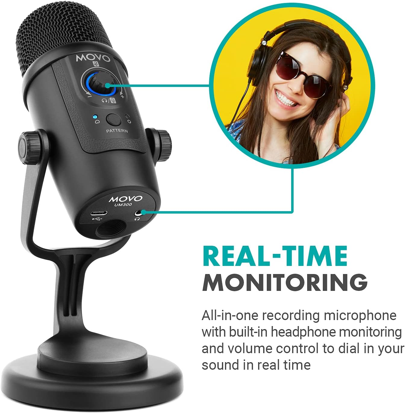 Movo UM300 Mini Desktop USB Microphone for Computer and Android Smartphones - Perfect Podcast, Music, Streaming, and Gaming Microphone for PC and Mac Computers - Travel-Size USB Podcast Microphone