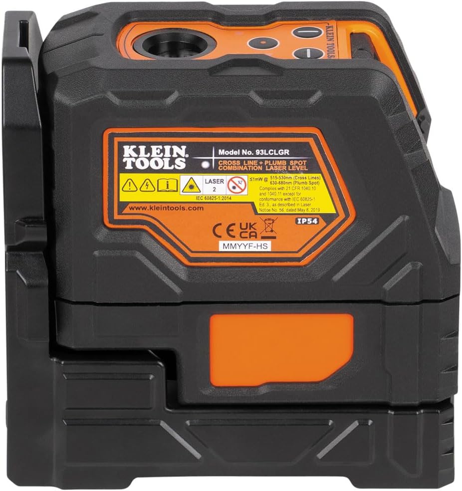 Klein Tools 93LCLGR Self-Leveling Laser Level, Rechargeable, Cross-Line Level with Bright Green Lines, Red Plumb, Magnetic Mounting Clamp
