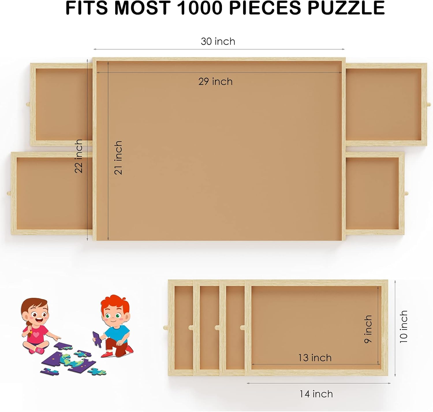 Lovinouse Upgraded 1000 Piece Wooden Puzzle Table with Holder, Jigsaw Puzzles Plateau Puzzle Board with Smooth Fiberboard Work Surface, 4 Sliding Drawers, Puzzle Storage for Teens Adults