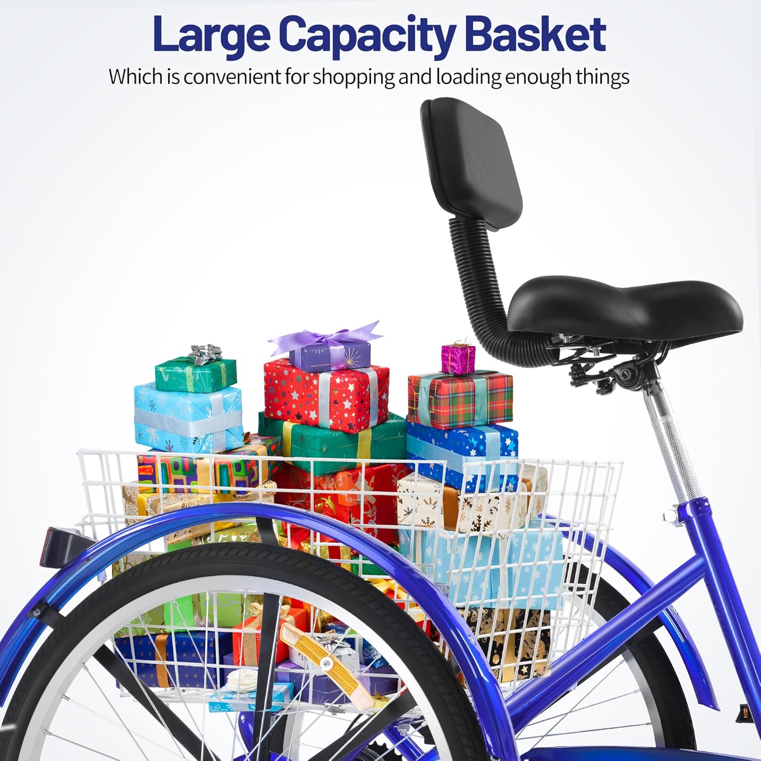7 Speed Adult Tricycle, 3 Wheel Bikes with Rear Baskets, 24 Inch Wheels, Comfortable Seat for Women, Men, Seniors, Ideal for Shopping, Beach, City Rides