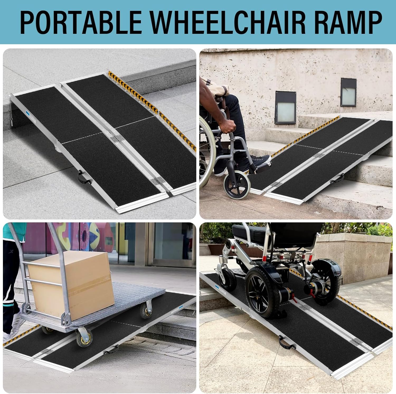 Portable Wheelchair Ramp 6FT, Non-Slip Aluminum Folding Handicap Ramp, Door Threshold Wheelchair Ramps for Home, Wheel Chair Ramp for Home Steps, Scooter Ramp for Car, Doorways, Curbs, Stairs