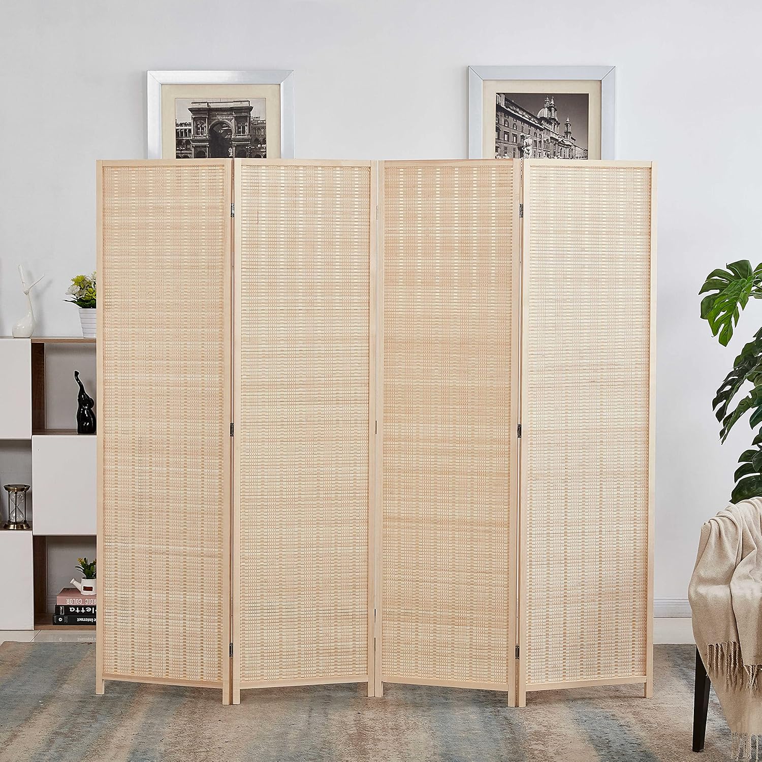 6 ft. Tall-Extra Wide, Bamboo Room Divider, 6 Panel Room Divider/Screen, Room Dividers and Folding Privacy Screens 6 Panel,Wall Divider,Room partitions/Separator/Dividers-Bamboo 6