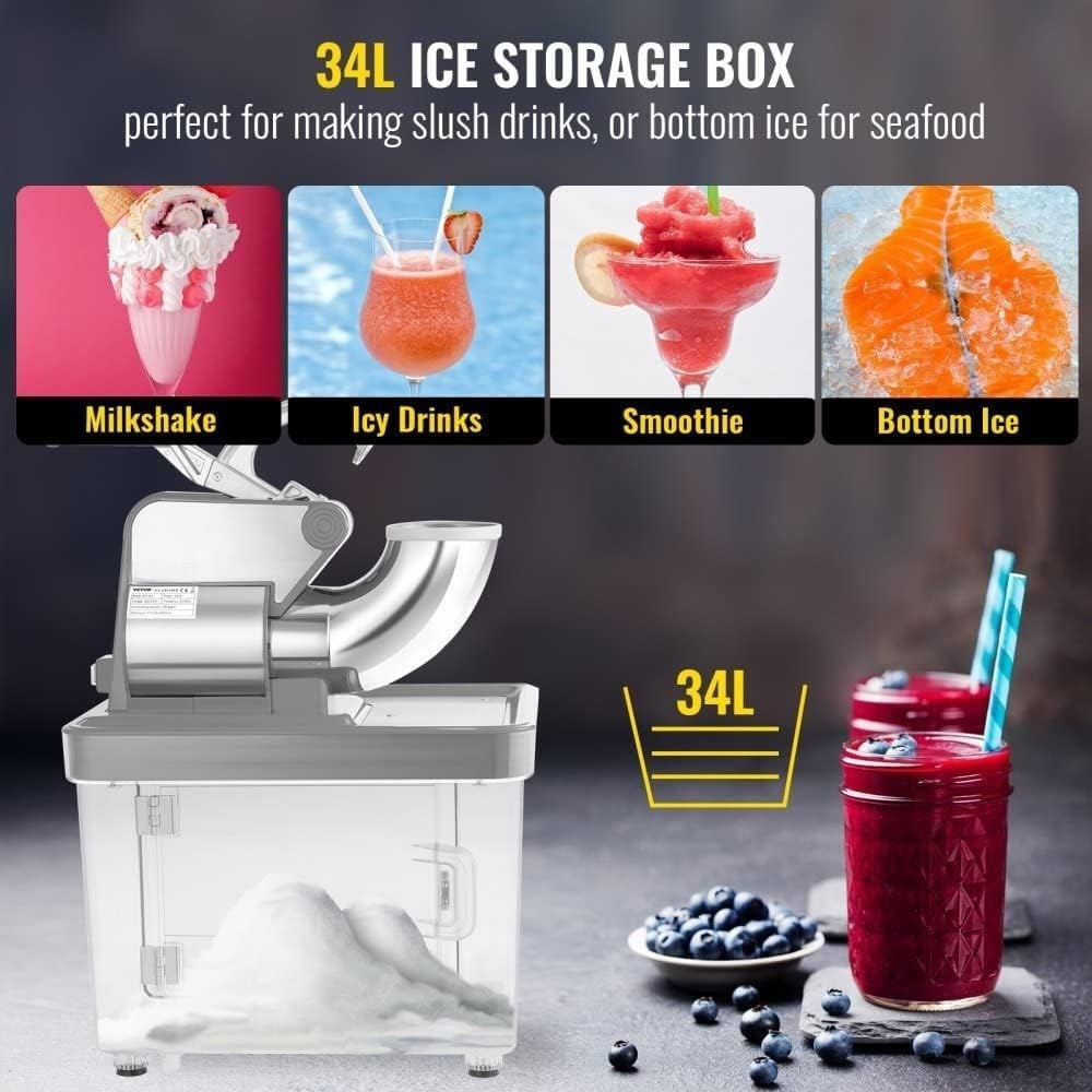 Commercial Electric Snow Cone Machine - Dual Blades, Safety On/Off Switch - 440LBS/H, ETL Approved 300W Stainless Steel Shaved Ice Machine - Perfect for Summer Parties, Events, and Concessions