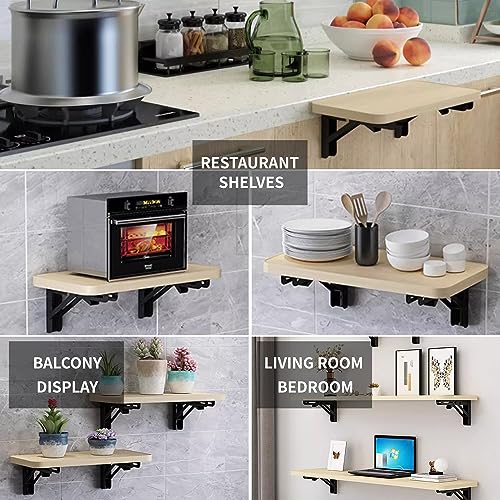 Drop Leaf Wall Desk Wall Mounted Floating Folding Table Wood Wall Mounted Table Stable Sturdy Wall Table Laundry Folding Table Foldable Hanging Workbench Black 27.6" D x 19.7" W
