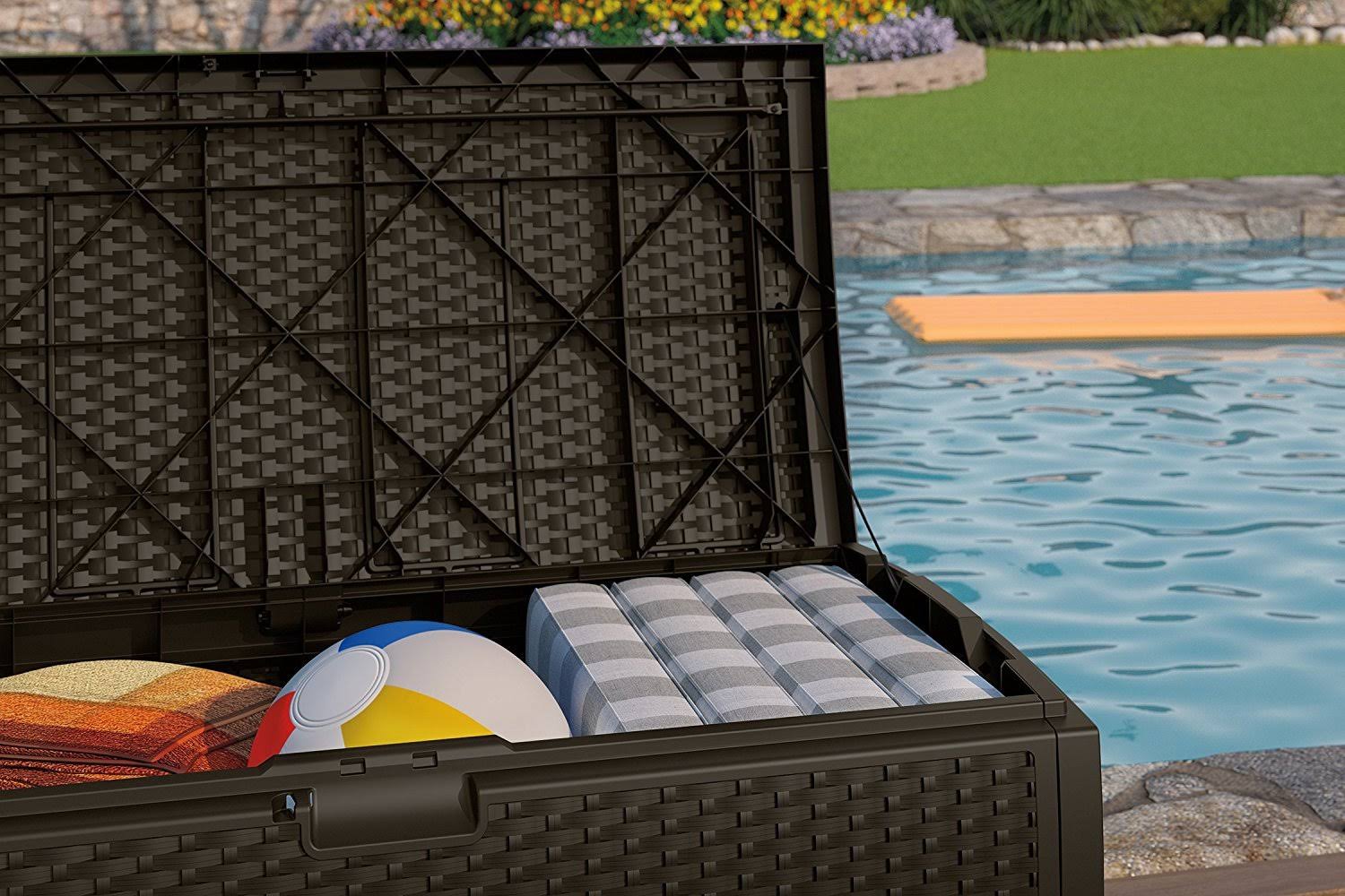 Suncast Dbw7300 Mocha Wicker Resin Deck Box 73-Gallon
