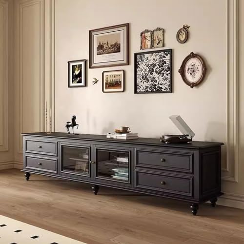 Television Stands American retro high-end black solid wood TV cabinet bedroom living room home light luxury high style floor-standing TV cabinet TV Stand(200X40X55CM)