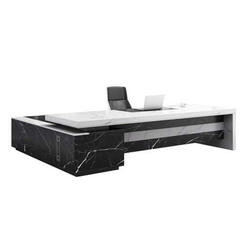 94-Inch Executive Desk with Charging Station File Drawer, L-Shaped Desk with Storage Shelve, Large Office Desk Writing Table Desk Business Furniture Set for Home Office