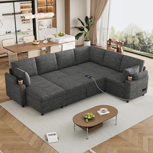 Oversized U-Shaped Sectional Sofa Couch Plush Corduroy Upholstered Modular Deep Seat Sofa&Couch Sectional W/Right Facing Chaise Lounge and 7 Toss Pillows for Home Apartment Living Room Furniture Sets