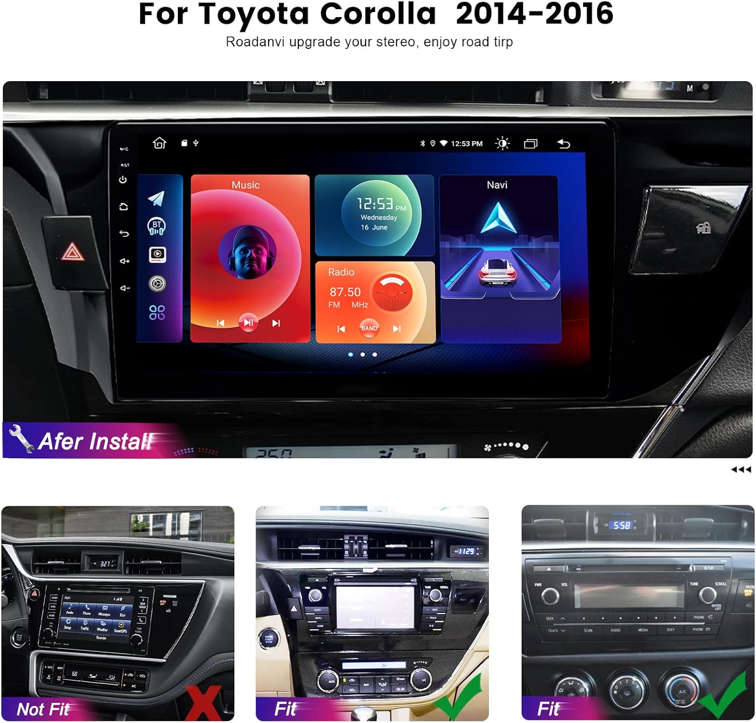 Roadanvi for Toyota Corolla 2019 2020 Car Stereo Radio for Car Navigation Carplay Android Auto Bluetooth 1280x720 IPS Touch Screen 4GB+64GB