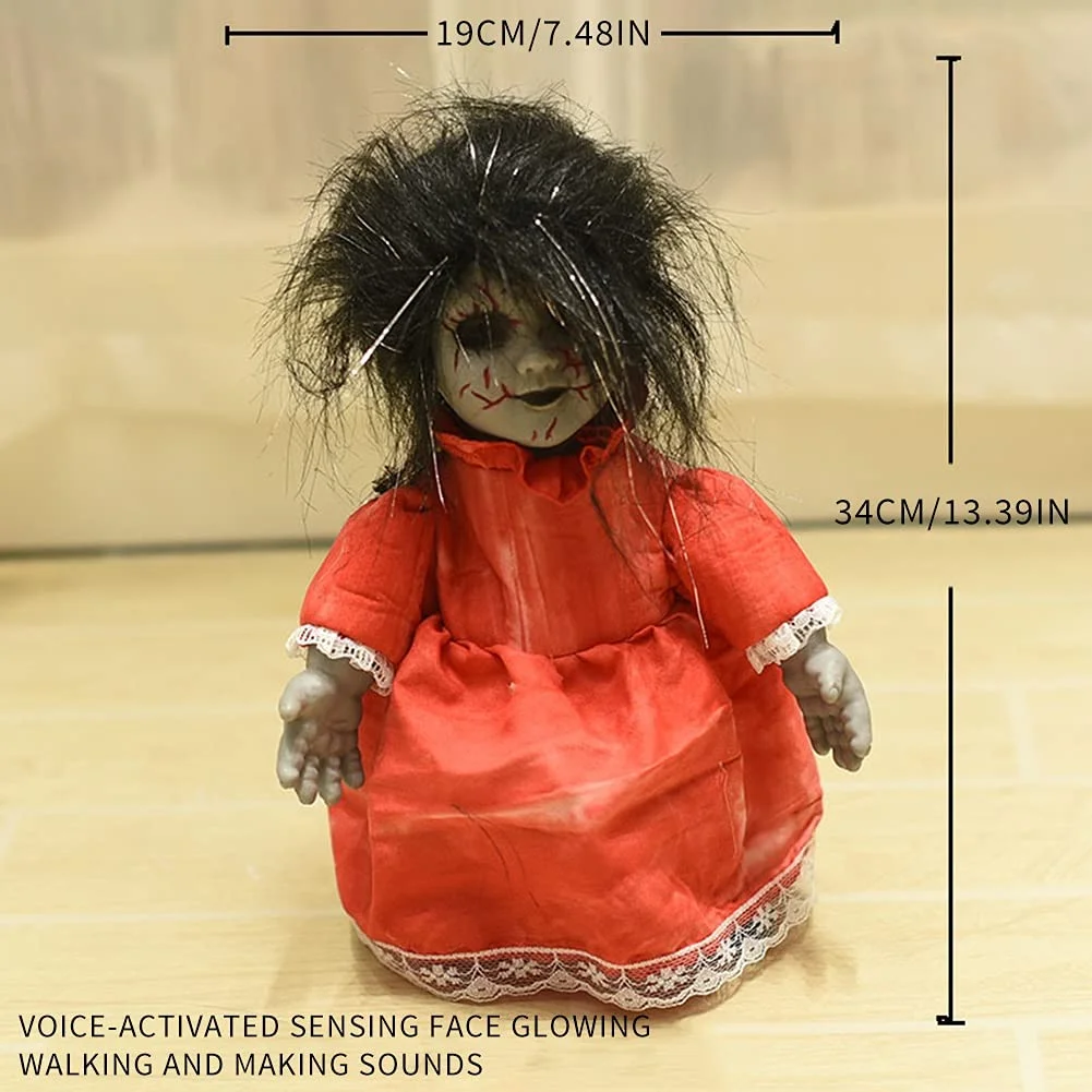 Voice Control Induction Ghost Doll Glowing Sound Creepy Ghost Doll Halloween Decorations,Horror Creepy Scary Props for Haunted House Bar Party Halloween Ornaments