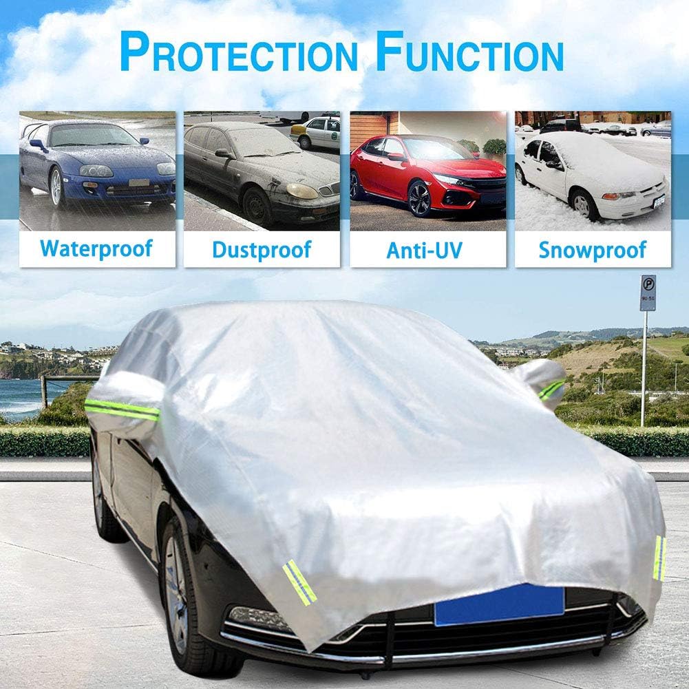 Konnfeir Half Car Cover with Cotton All Weather Car Body Covers Outdoor Indoor for All Season Waterproof Windproof Dustproof Snowproof Universal Car Half Cover (Fit Hatchback Length 158'' to 173'')