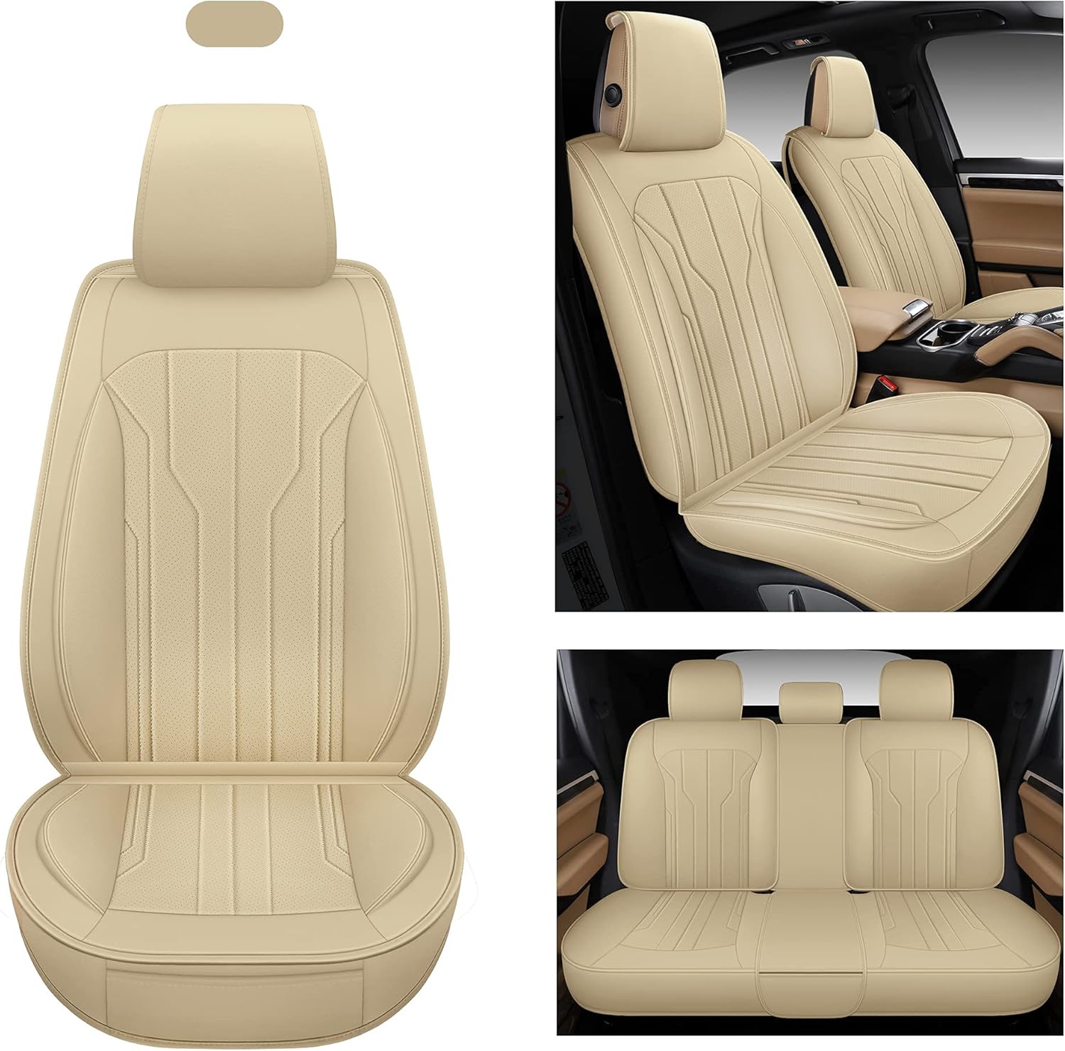 AOOG Leather Car Seat Covers, Leatherette Automotive Seat Covers for Cars SUV Pick-up Truck, Non-Slip Vehicle Car Seat Covers Universal Fit Set for Auto Interior Accessories, Front Pair, Black