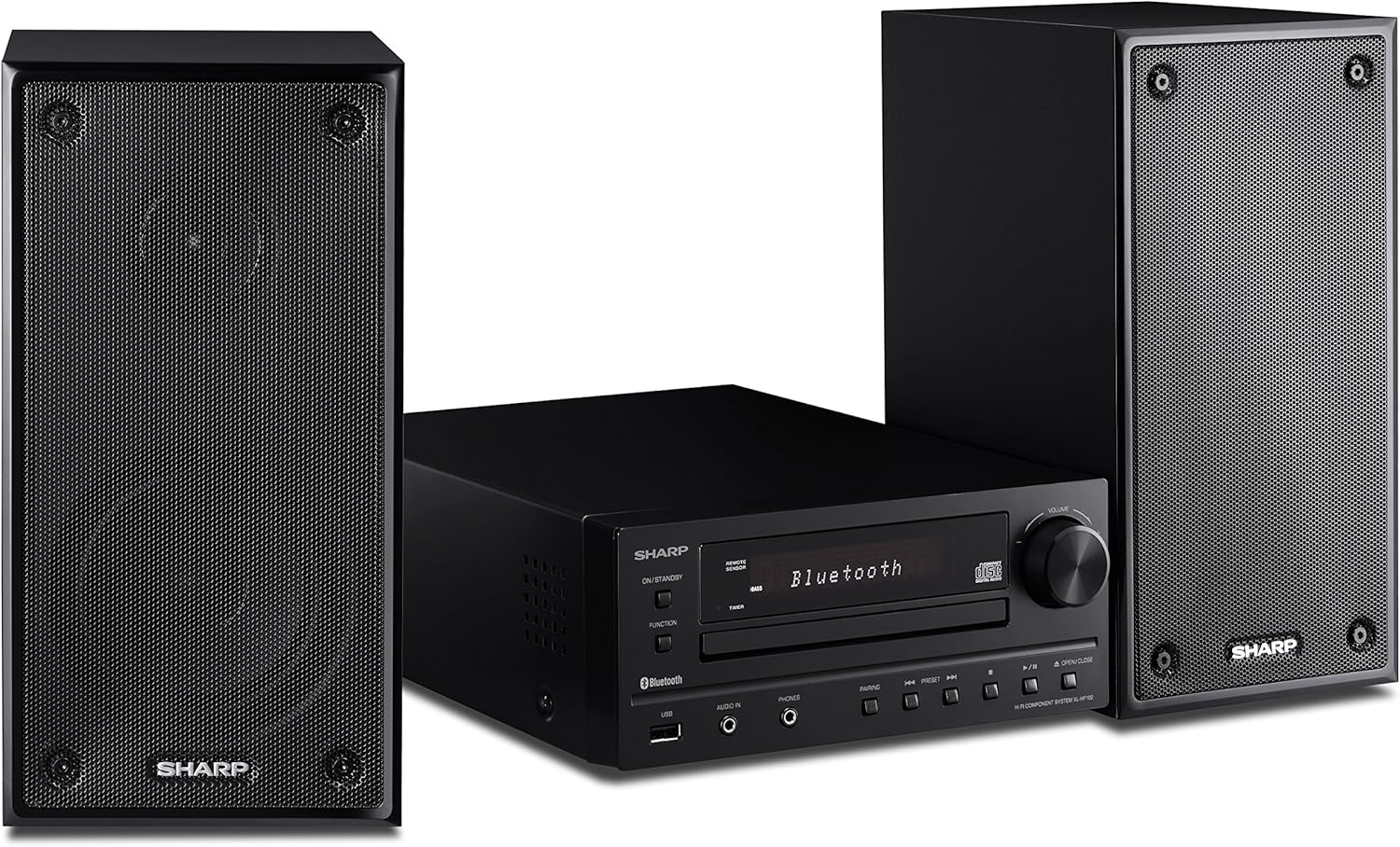 Sharp XLHF102B HI Fi Component MicroSystem with Bluetooth, USB Port for MP3 Playback, Built-in CD Player, AM/FM Tuners, 50W RMS, Remote Included, Black