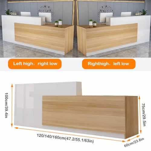 Reception Counter Desk, Modern Wooden Reception Desk With Counter - Lockable Drawers, Modern Retail Counter Computer Desk Reception Table For Salon Lobby Hotel Checkout Office(Wood-right high,120x60x1