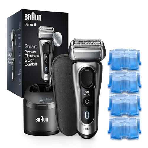 Braun Electric Razor for Men, Series 8 8467cc Electric Foil Shaver with Precision Beard Trimmer, Cleaning & Charging SmartCare Center, Galvano Silver