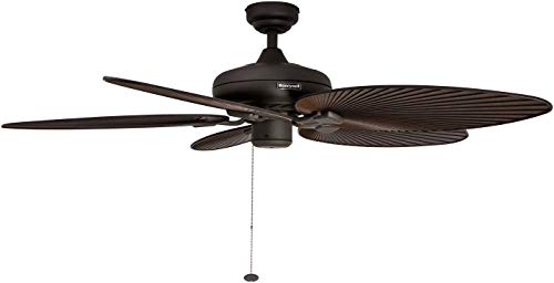 Honeywell Ceiling Fans Palm Lake, 52 Inch Tropical Indoor Outdoor Ceiling Fan with Light, Pull Chain, Three Mounting Options, 5 Palm Leaf Blades, Reversible Motor - 50509-01 (White)