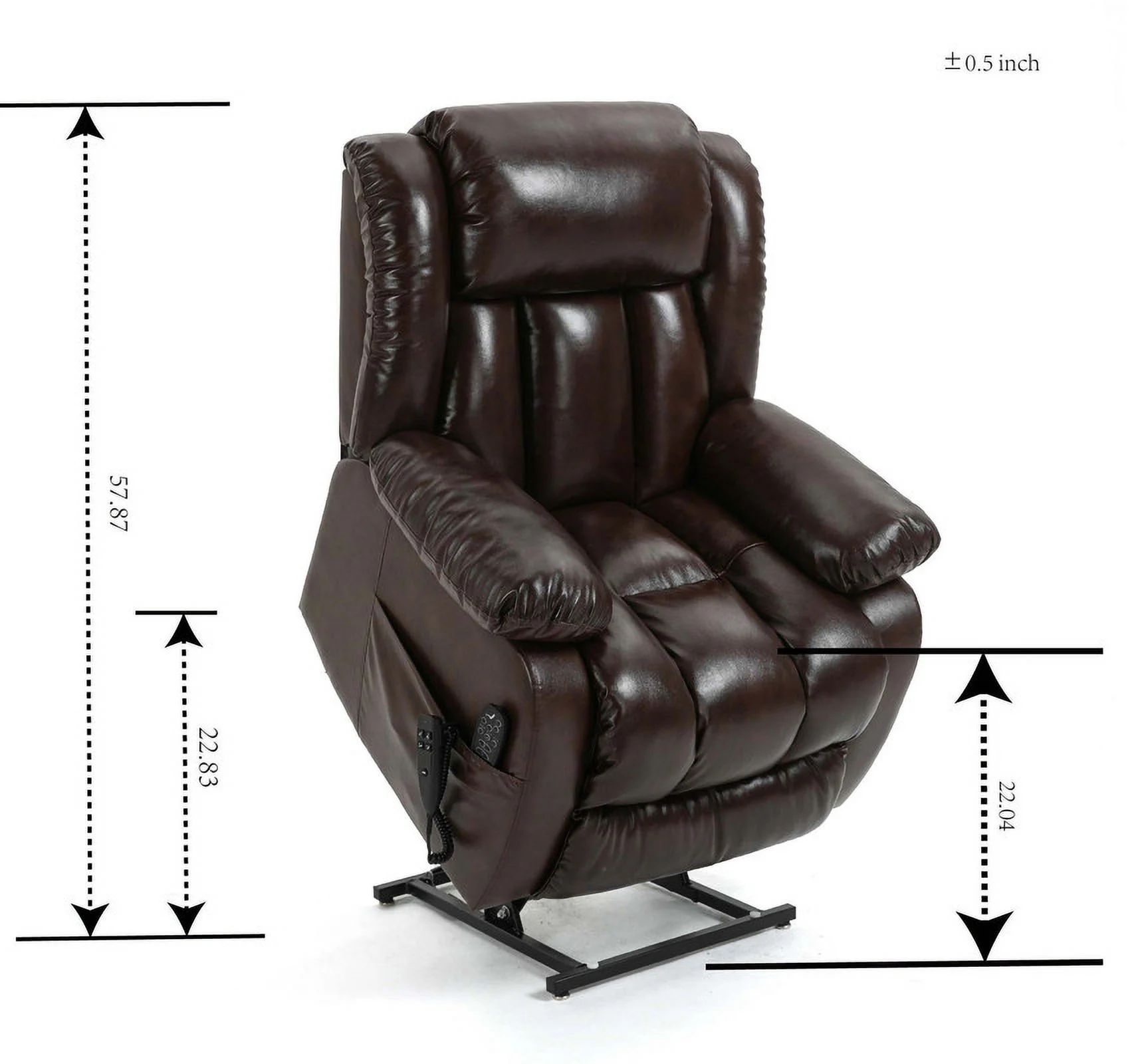 Oversized Dual Motor Lay Flat Power Lift Recliner Chairs for Elderly Adults,Brown Leather Electric Recliners Chair with 8-Point Vibration Massage Lumbar Heating,2 Side Pocket,23" Seat Width